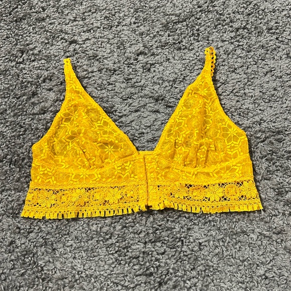 Free People Ella Lace Longline Bralette Yellow Gold Size small - Picture 2 of 12